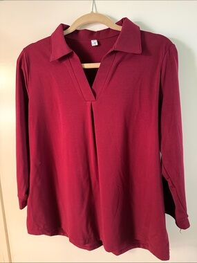 NewChoice Women’s V-Neck 3/4 Sleeve Top - Large - Burgundy